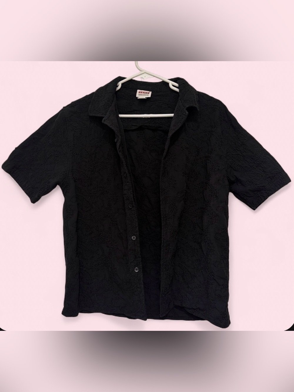 Guess Vintage Style Black Short-Sleeve Textured Shirt